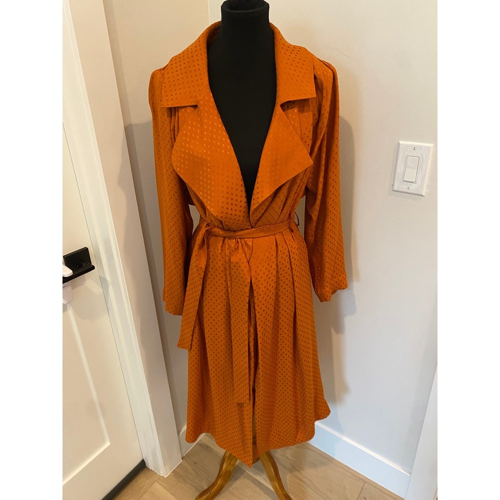 Leith Burnt Orange Polka Dot Jacquard Trench Coat Duster XL TL416208MI